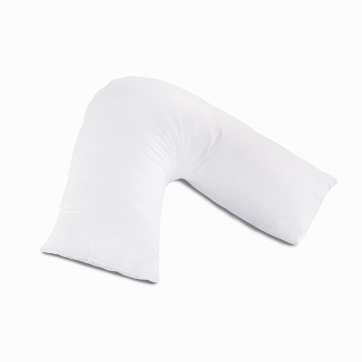 White Polycotton V shape Pillowcase on a V shape pillow isolated on a white background