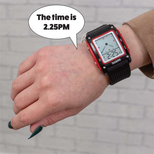 Water Resistant Talking Digital Watch - Black and Red