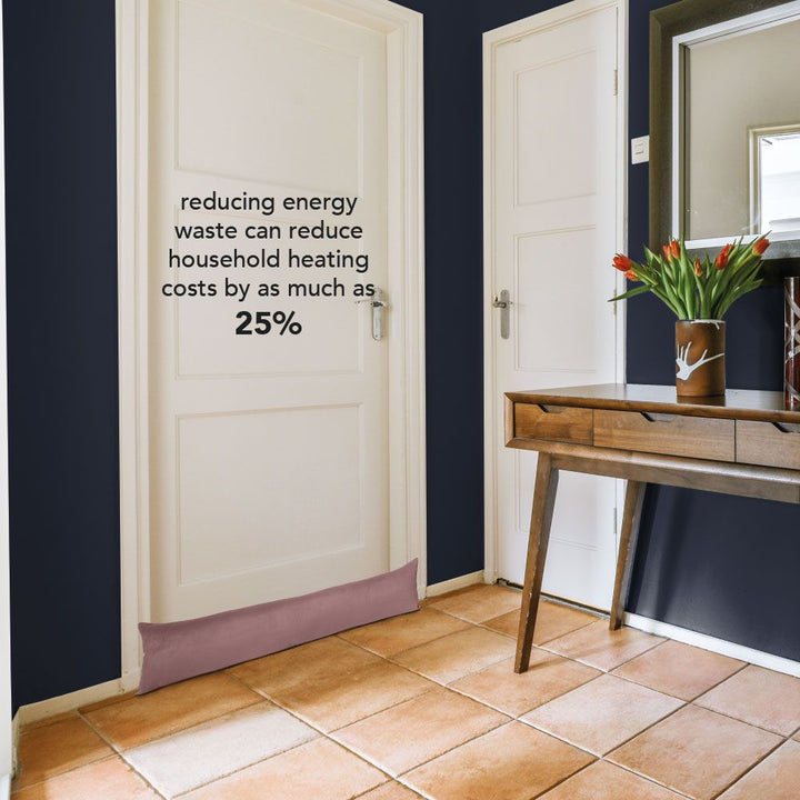 Plum faux suede draught excluder blocking draught from internal door