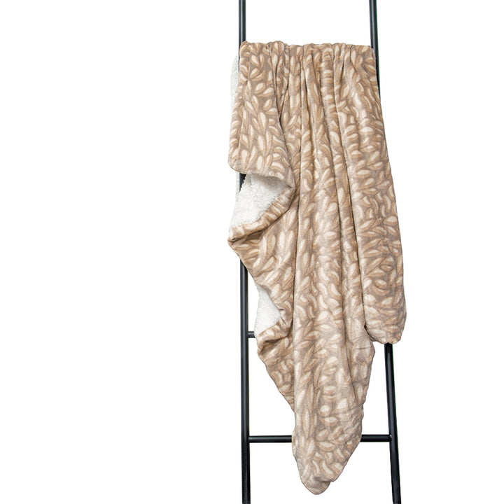 Natural cable knit print blanket with cream fleece reverse - 130cm x 180cm