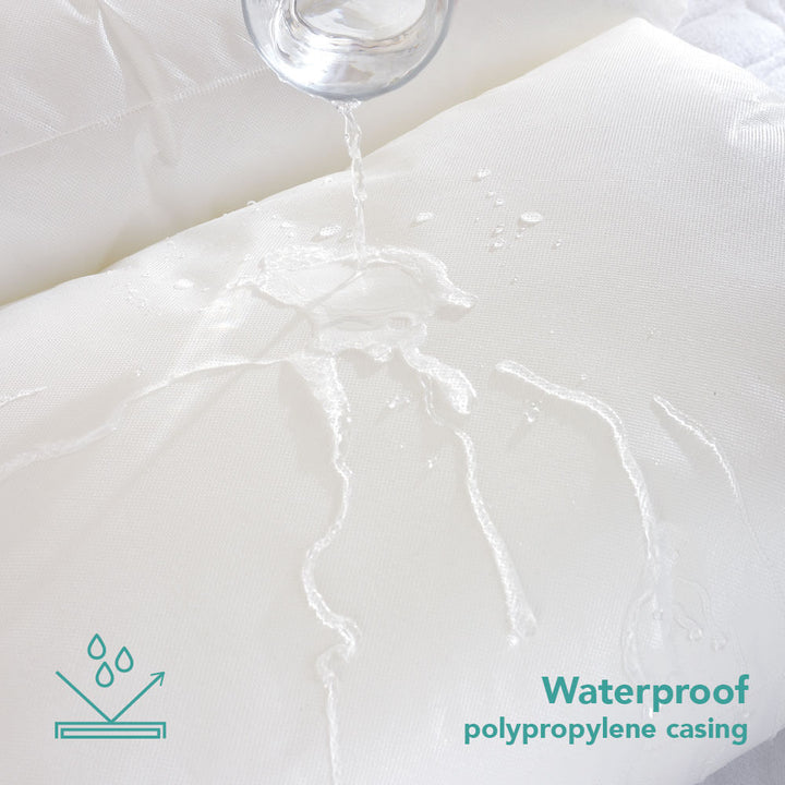 Water resistant pillows with water being poured onto them