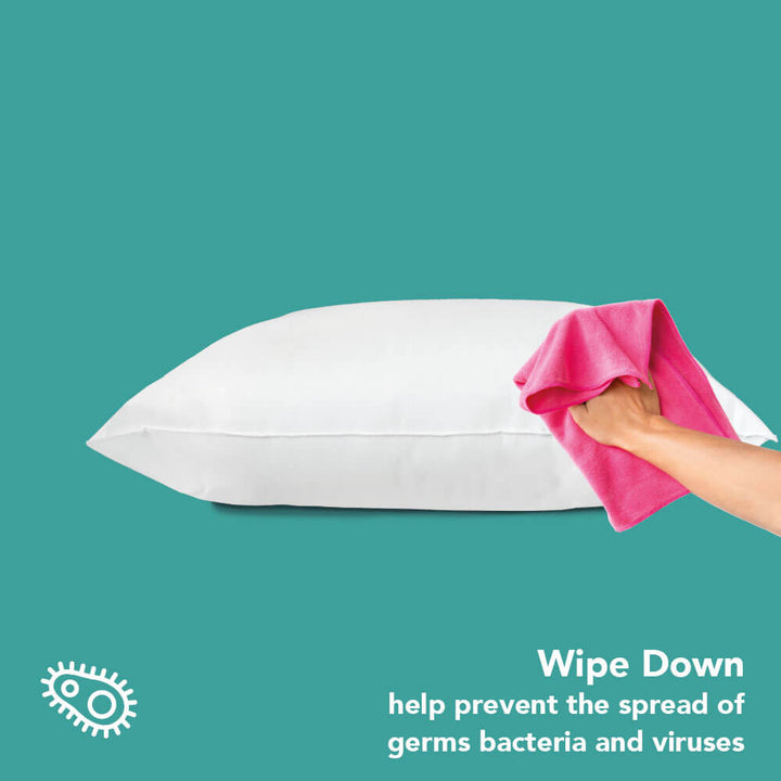 Water Resistant pillow with cloth wiping the fabric