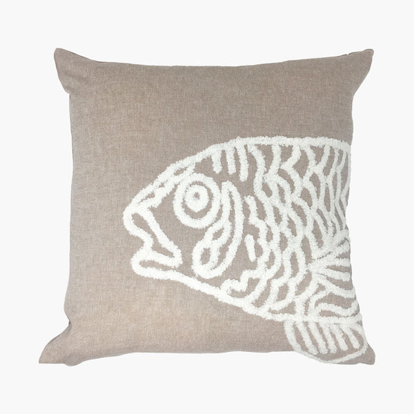 Natural cushion cover with a boucle fish