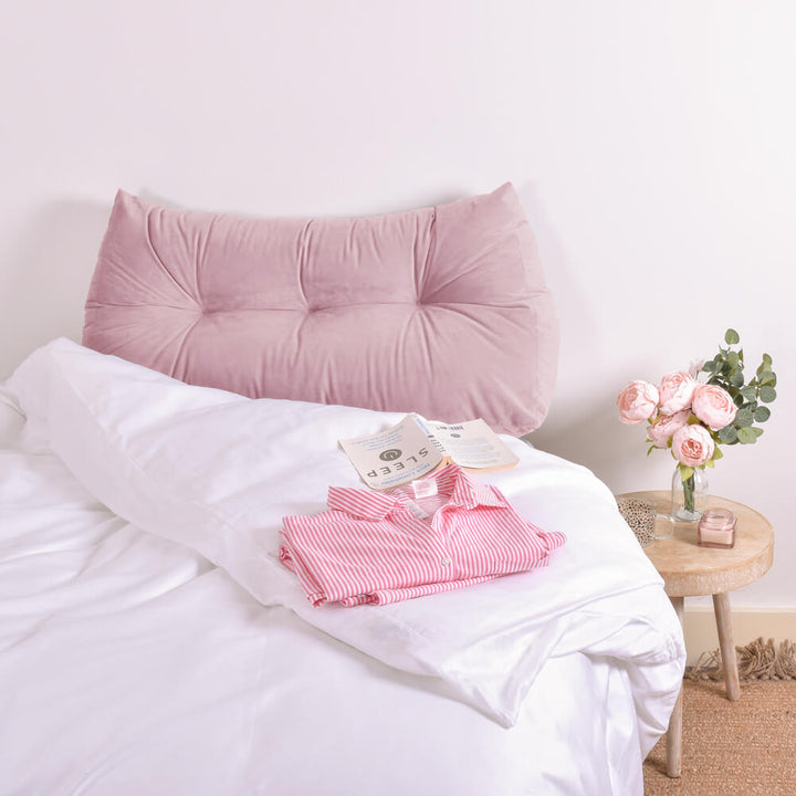 Single Headboard Wedge Pillow in Pink Velvet