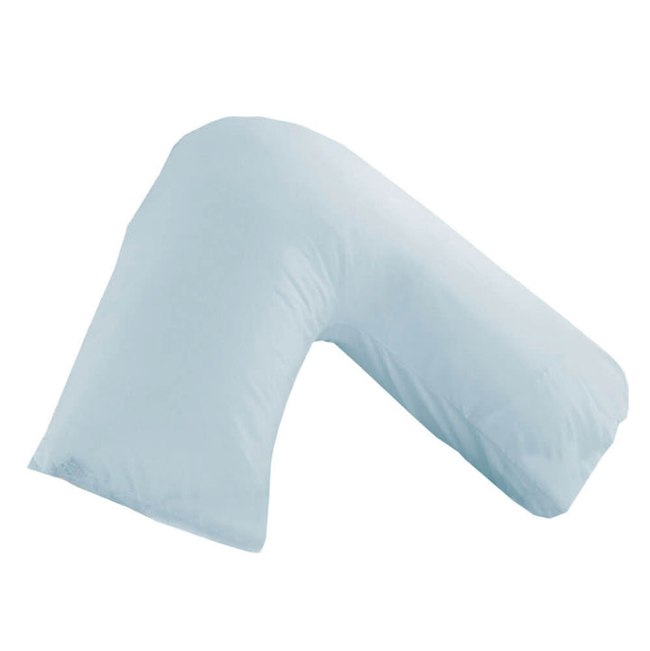 Sky Blue Polycotton V shape Pillowcase on a V shape pillow isolated on a white background