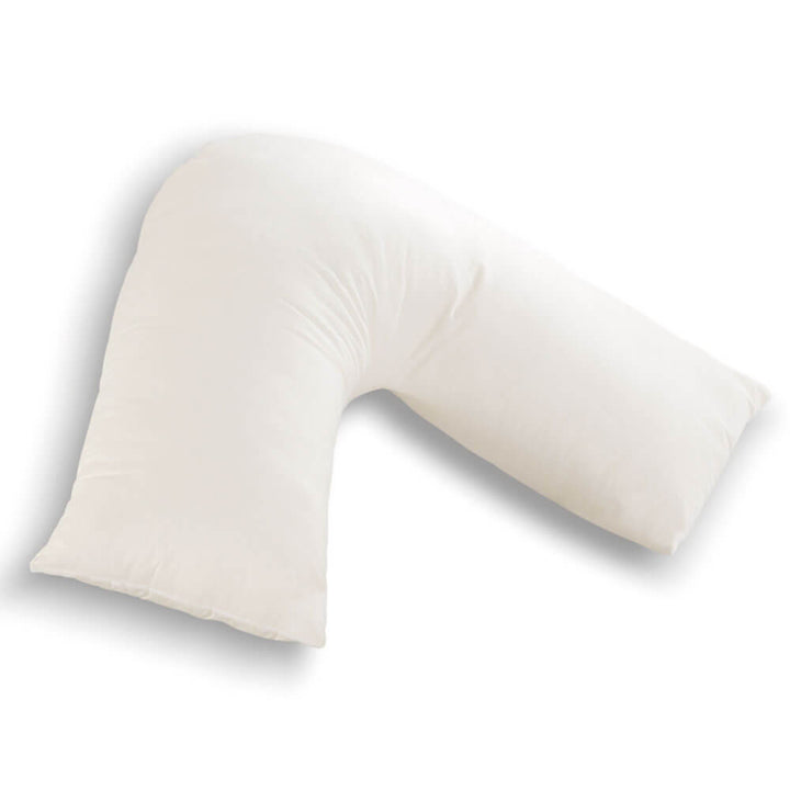 Cream Polycotton V shape Pillowcase on a V shape pillow isolated on a white background