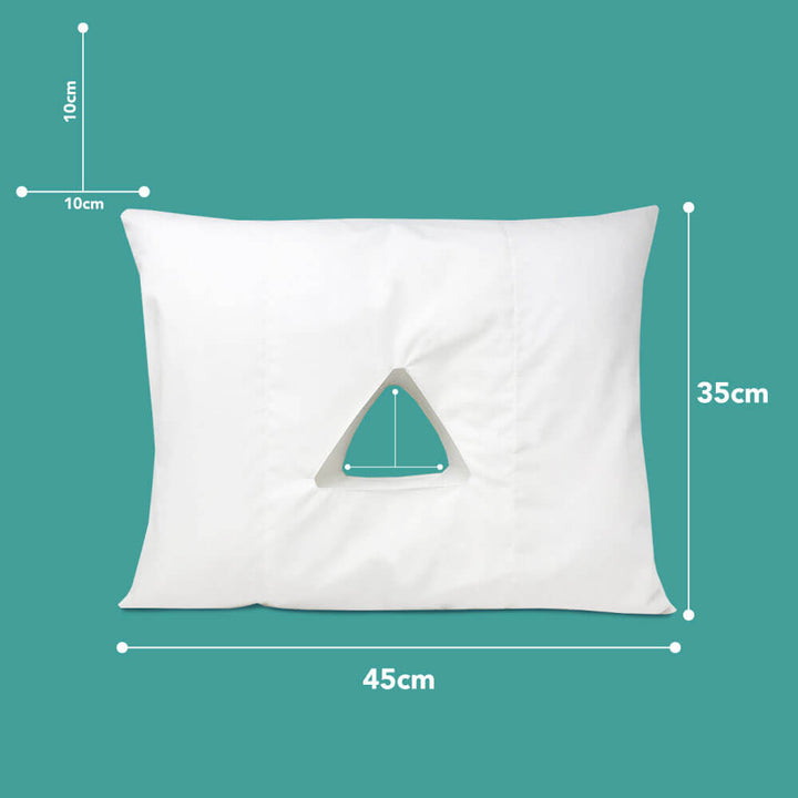 Ear pillow dimensions, 45cm wide x 35cm high. Ear hole dimension 10cm x 10cm 