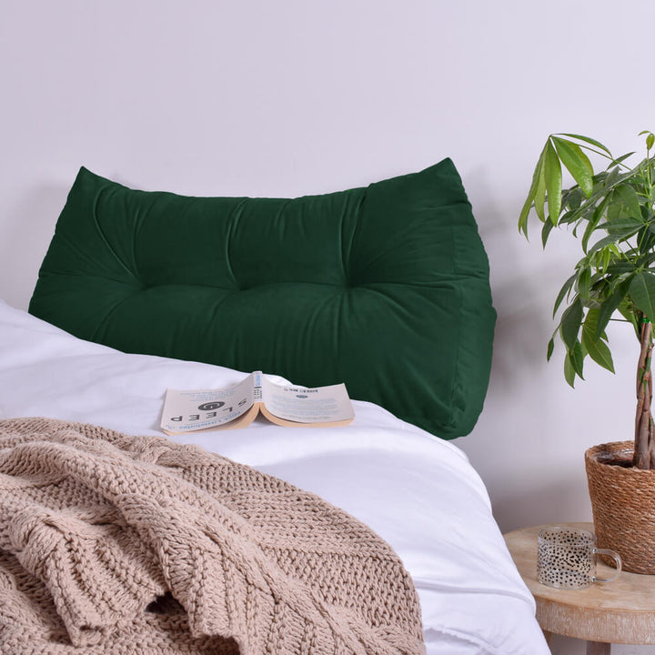Single Headboard Wedge Pillow in Forest Green Velvet