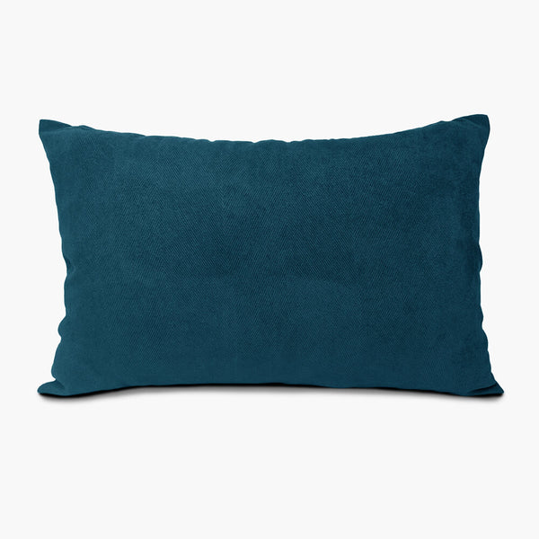 Blue herringbone fabric cushion cover 60cm x 40cm. Isolated on a white background