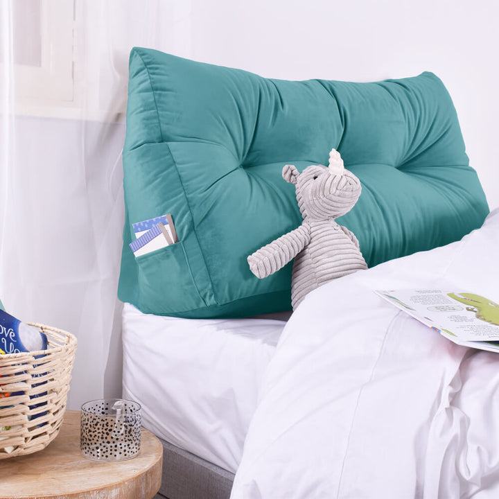 Single Headboard Wedge Pillow in turquoise velvet
