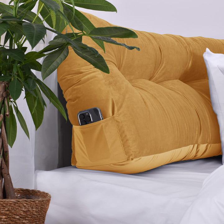 Mustard Velvet Headboard Wedge Side Pocket