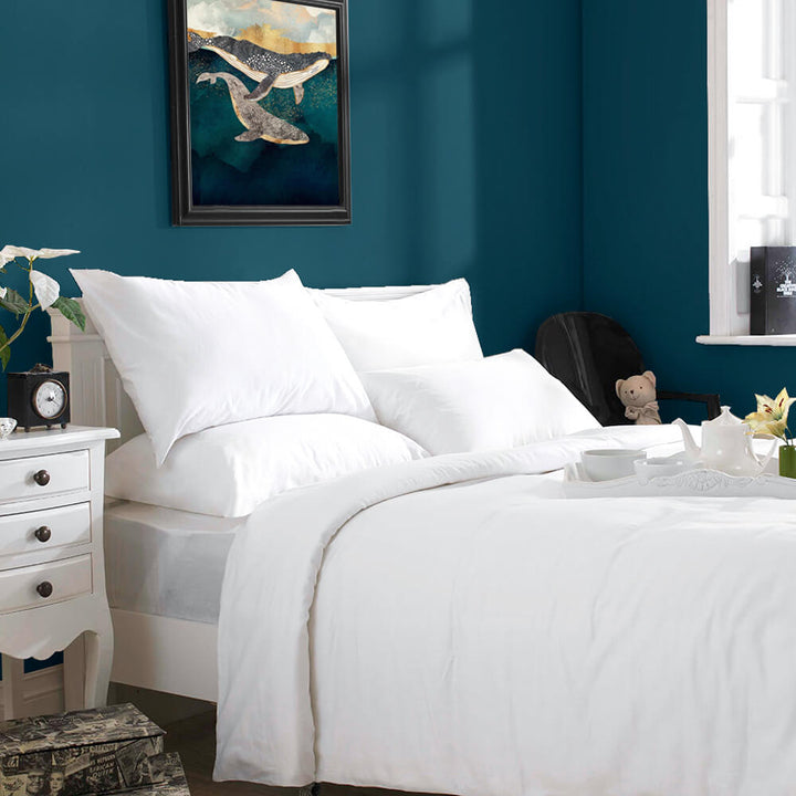 100% cotton bed linen, duvet cover and pillowcases on a double bed