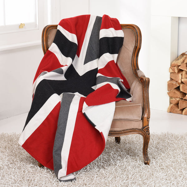 Red, black and grey union jack print wool blanket